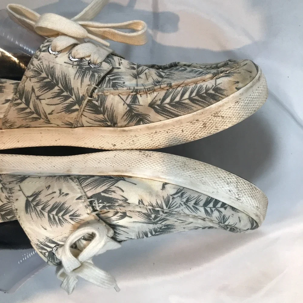 Tretorn‎ Motto Palm Leaf Print Boat Shoes Mens 10 Cream Grey Textile MTMOTTO4